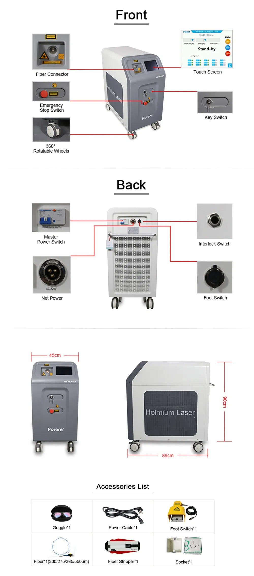 90W Urology Medical Holmium Laser for Polypus Resection