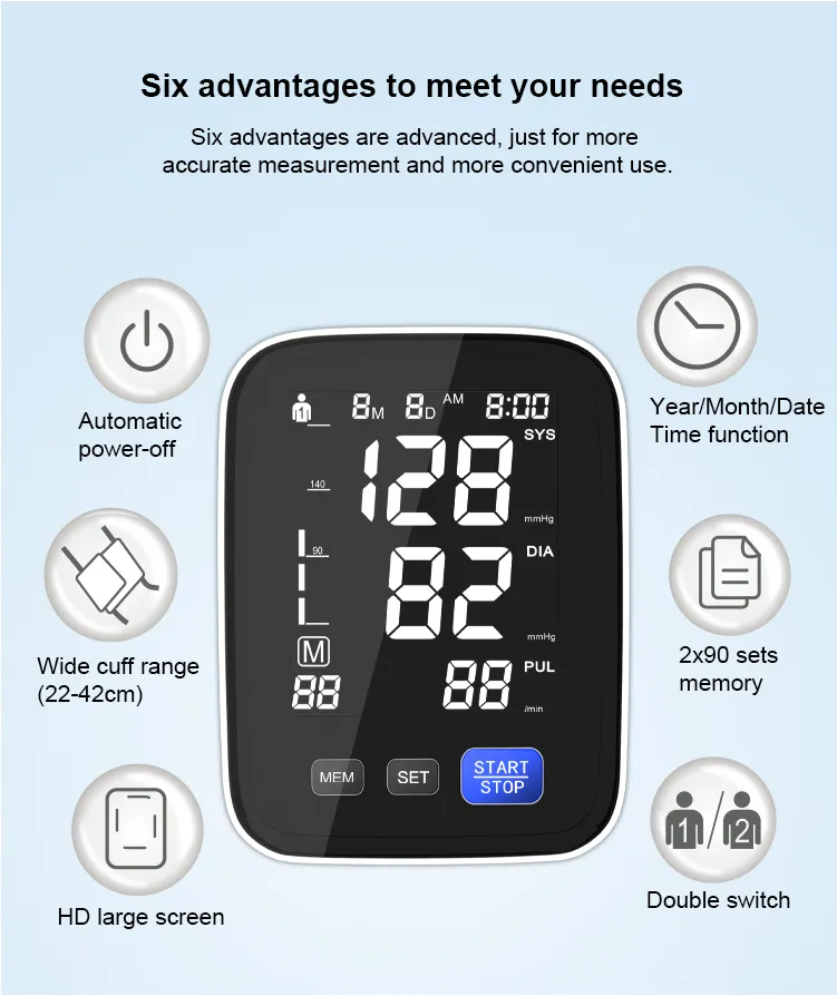 Sphygmomanometer Bp Machine Digtital Upper Arm Blood Pressure Monitor