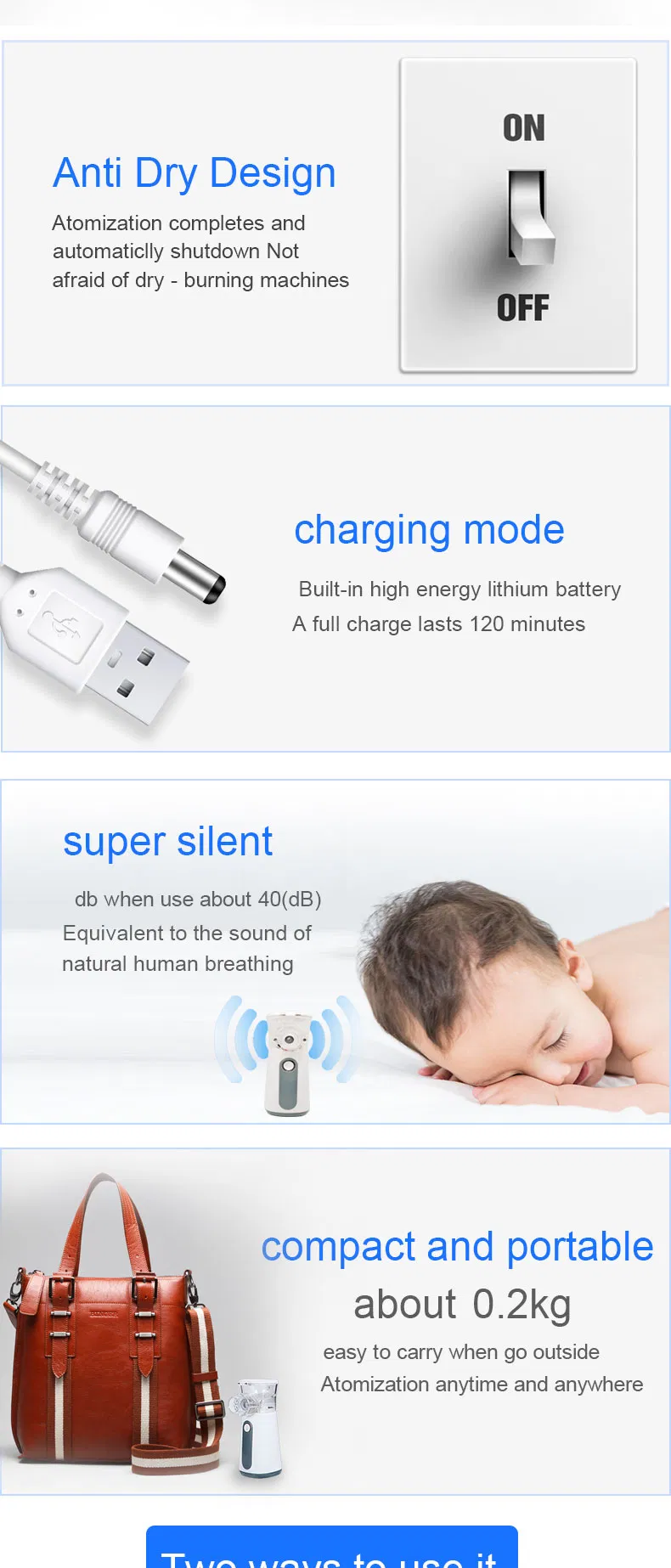 Hochey Medical Hot Selling Un204 Portable Kids Asthma Inhaler Kids Steam Portable Chargable Nebulizer for Children and Adoult