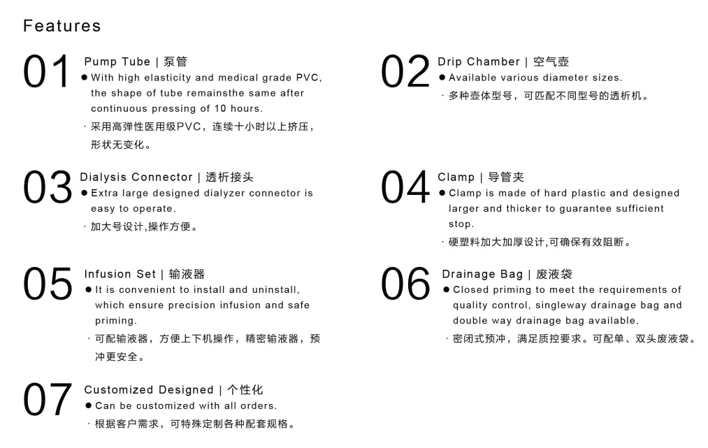 Hospital Disposable Universal Dialysis Bloodline Hemodialysis Blood Tubing Set Blood Line
