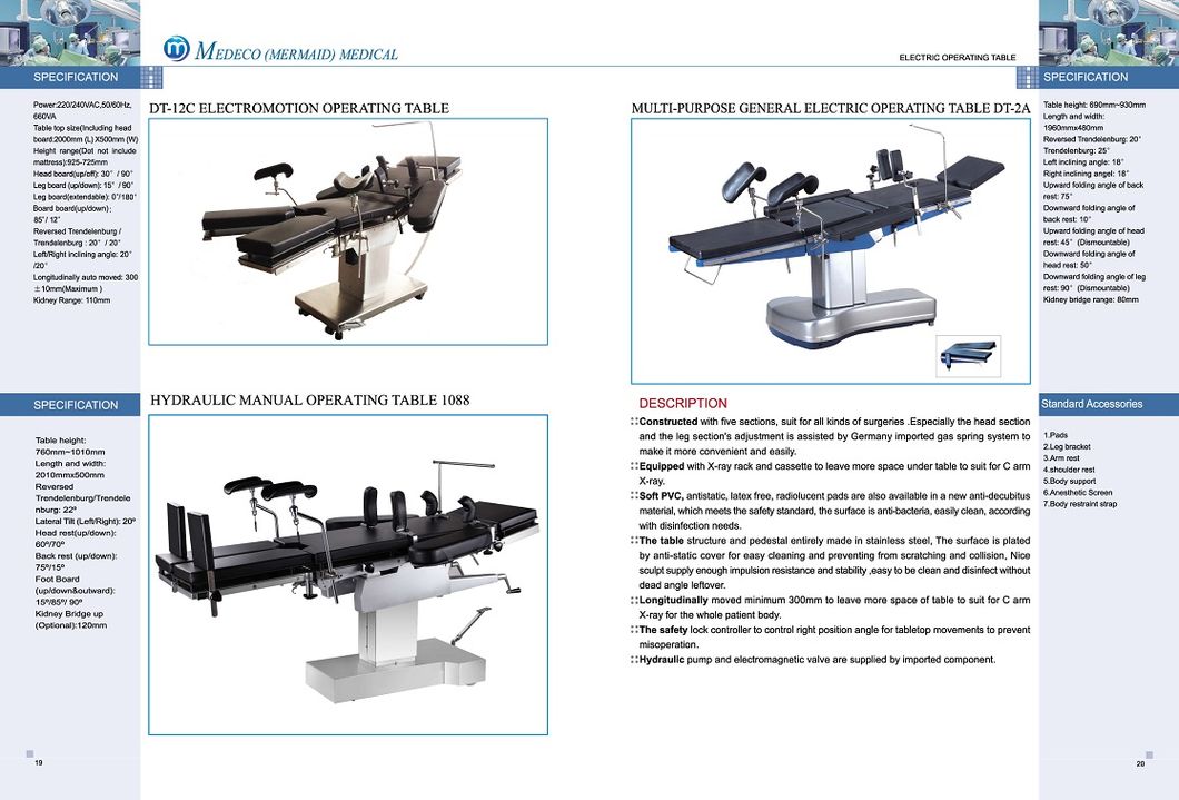 Hospital Equipment Electric Examination Table Dt-12c New Type Ecoc7, Operating Table for C-Arm