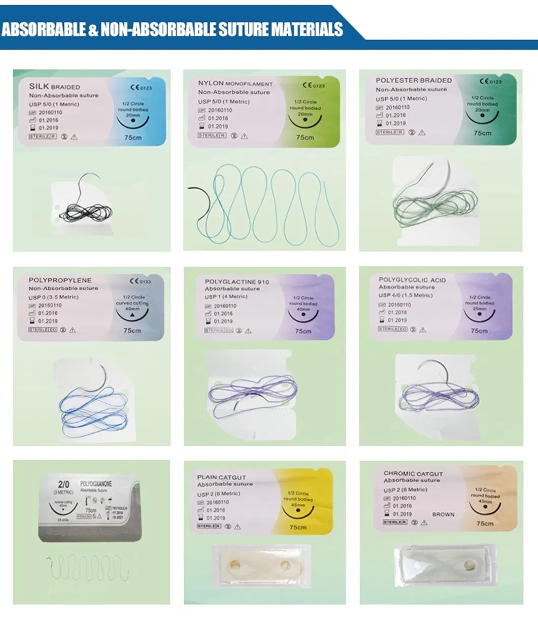 Pdo/PGA/Pgla Synthetic Absorbable Disposable Medical Suture with Needle