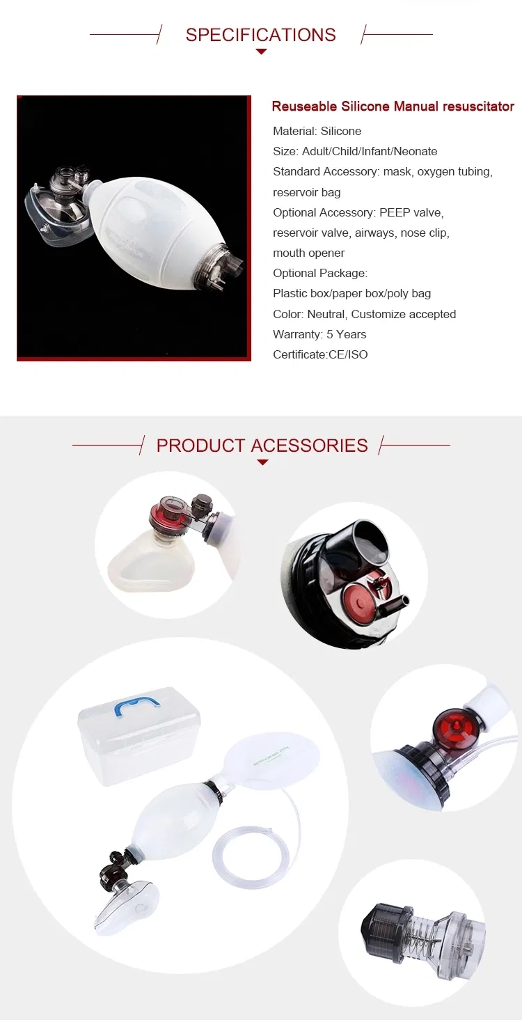 PVC/Silicone/SEBS Manual Oxygen Resuscitator Ambu Bag FDA Ce ISO