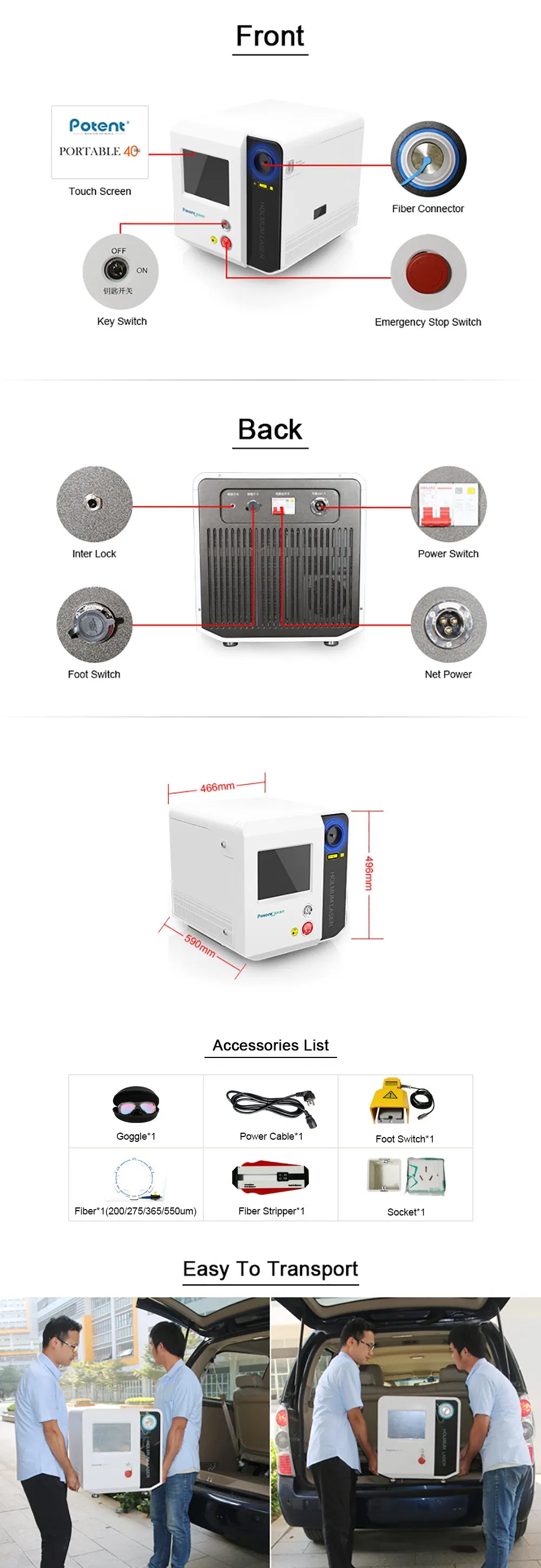 Surgical Equipment 40W Portable Medical Laser Holmium Laser Urology for Bladder Ureter Kidney Stones