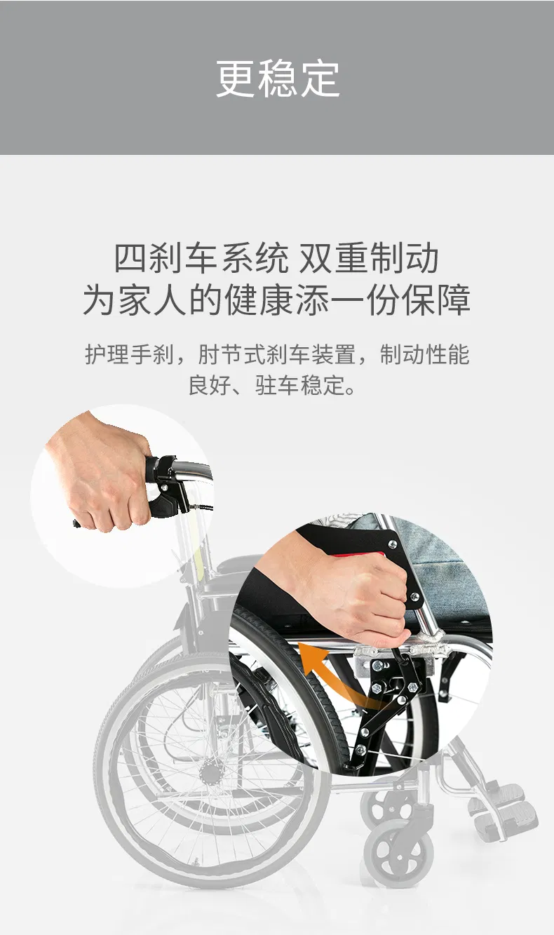 Yuwell Diving Wheelchair H053c Aluminum Alloy Wheelchair Lightweight Folding Double Brake Foldable Back Type Household Elderly Wheelchair